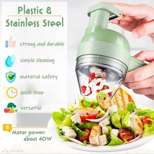 4 in 1 Portable Electric Food Chopper Set - Chop, Slice, Grate & Blend in Seconds