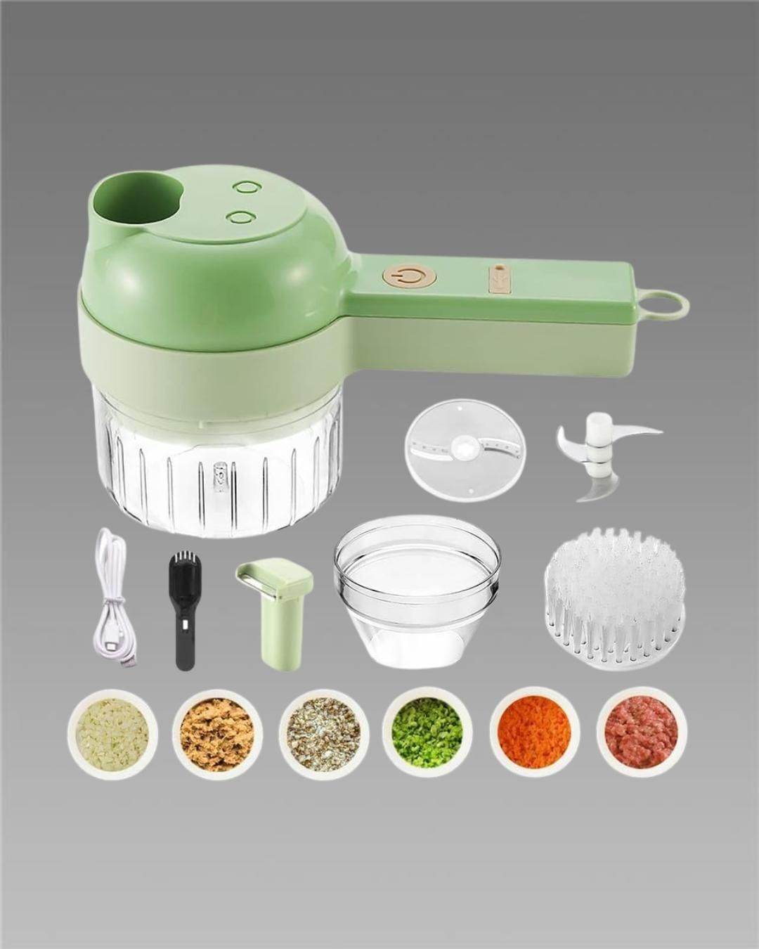4 in 1 Portable Electric Food Chopper Set - Chop, Slice, Grate & Blend in Seconds